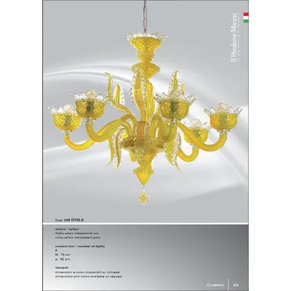 Zdjęcie Żyrandol z sześcioma światłami w kolorze cedrowym, żółtym, przezroczystym i złotym - Il Paralume Marina