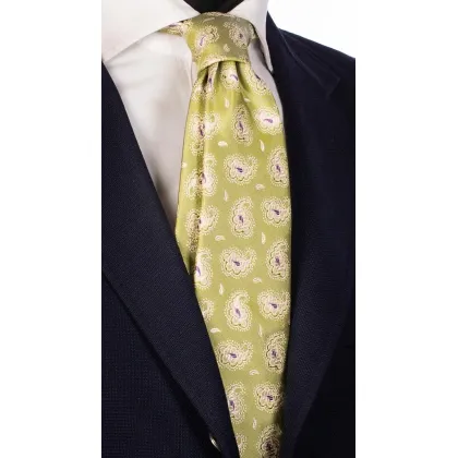 Zdjęcie Oliwkowy, elegancki krawat dla mężczyzn z jasnym wzorem paisley