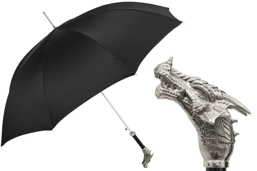 obrazek 1 Wyjątkowy czarny parasol męski z rączką w kształcie głowy smoka – Pasotti