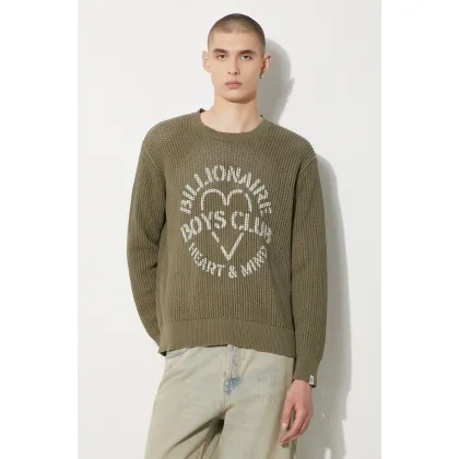Zdjęcie Billionaire Boys Club sweter bawełniany Heart & Mind Stencil Logo Jumper kolor zielony ciepły B24224
