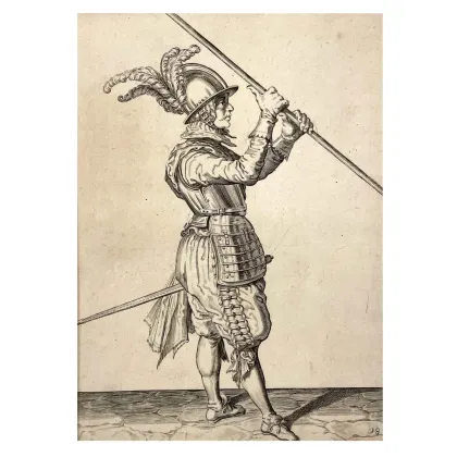 Picture An antique engraving with a soldier from 1600