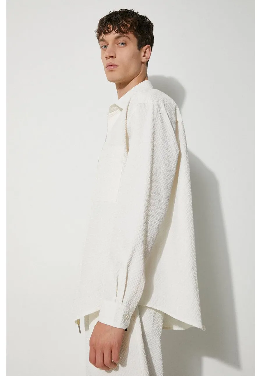obrazek 1 MKI MIYUKI ZOKU koszula Seersucker Dress Shirt męska kolor beżowy regular z kołnierzykiem klasycznym SEERSUCKER.DRESS.SHIRT