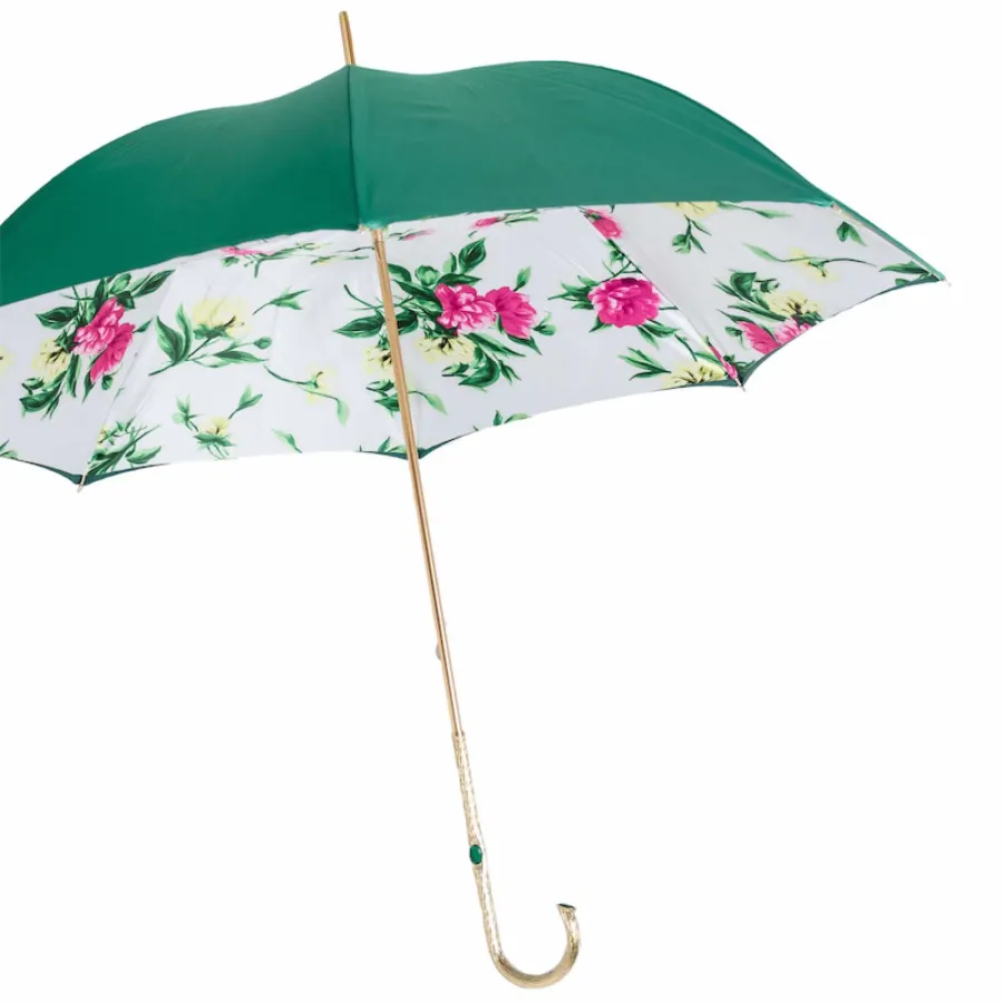 obrazek 7 Luksusowy parasol damski w kolorze szmaragdowo-zielonym z subtelnym motywem kwiatów - Pasotti