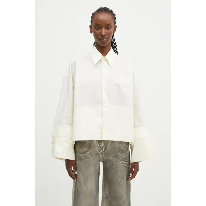 Zdjęcie MM6 Maison Margiela koszula bawełniana damska kolor beżowy relaxed z kołnierzykiem klasycznym S62DT0034.S47294