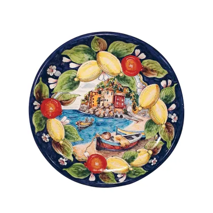 Picture Italian ceramic plate with a seascape decoration