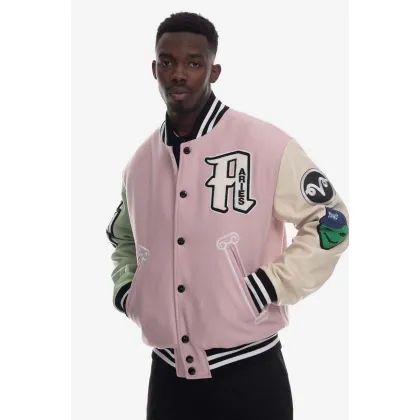Zdjęcie Aries kurtka bomber męski kolor różowy przejściowa oversize Kurtka Aries Varsity Jacket AR70200 BURGUNDY AR70200-PINK