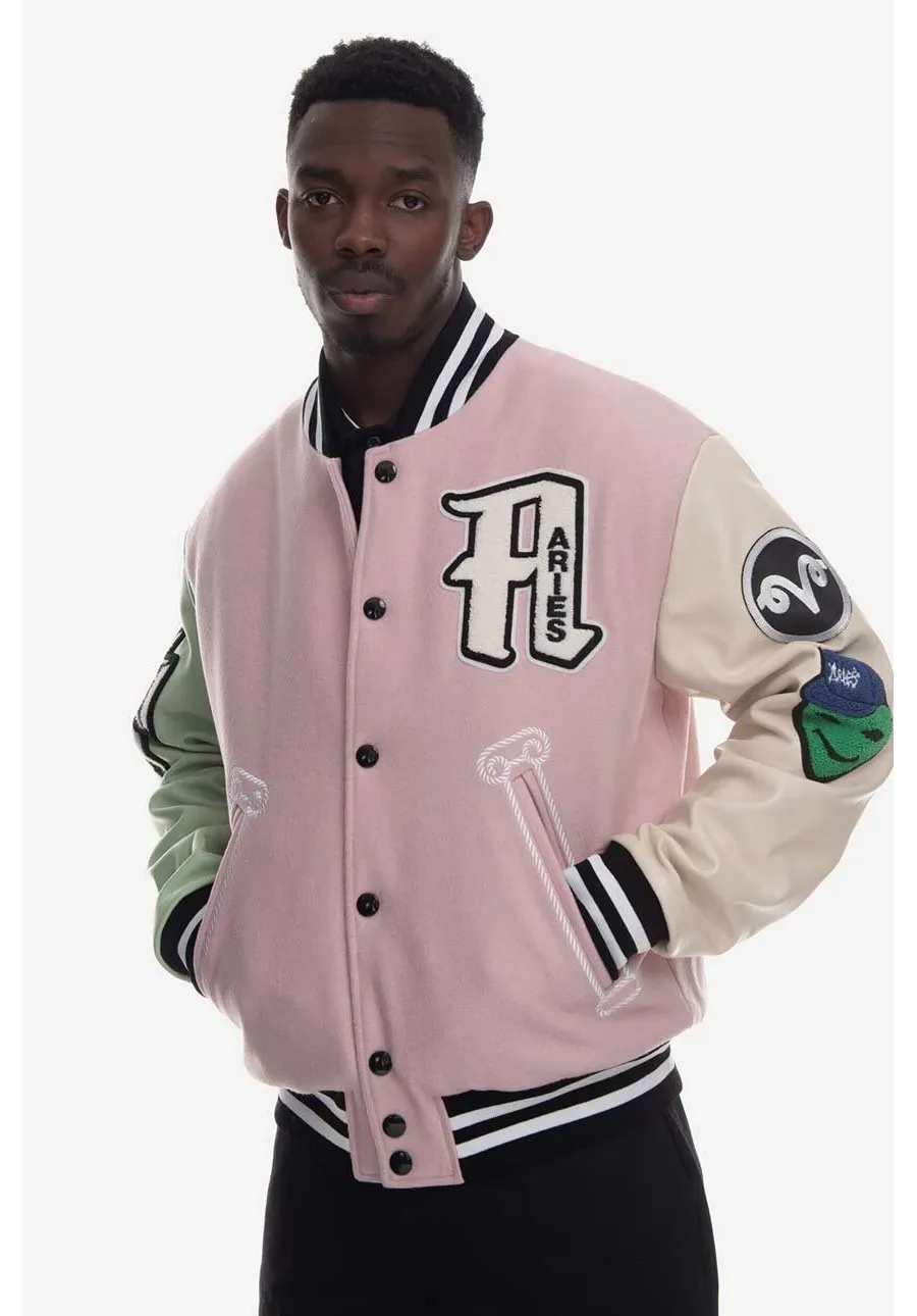obrazek 1 Aries kurtka bomber męski kolor różowy przejściowa oversize Kurtka Aries Varsity Jacket AR70200 BURGUNDY AR70200-PINK
