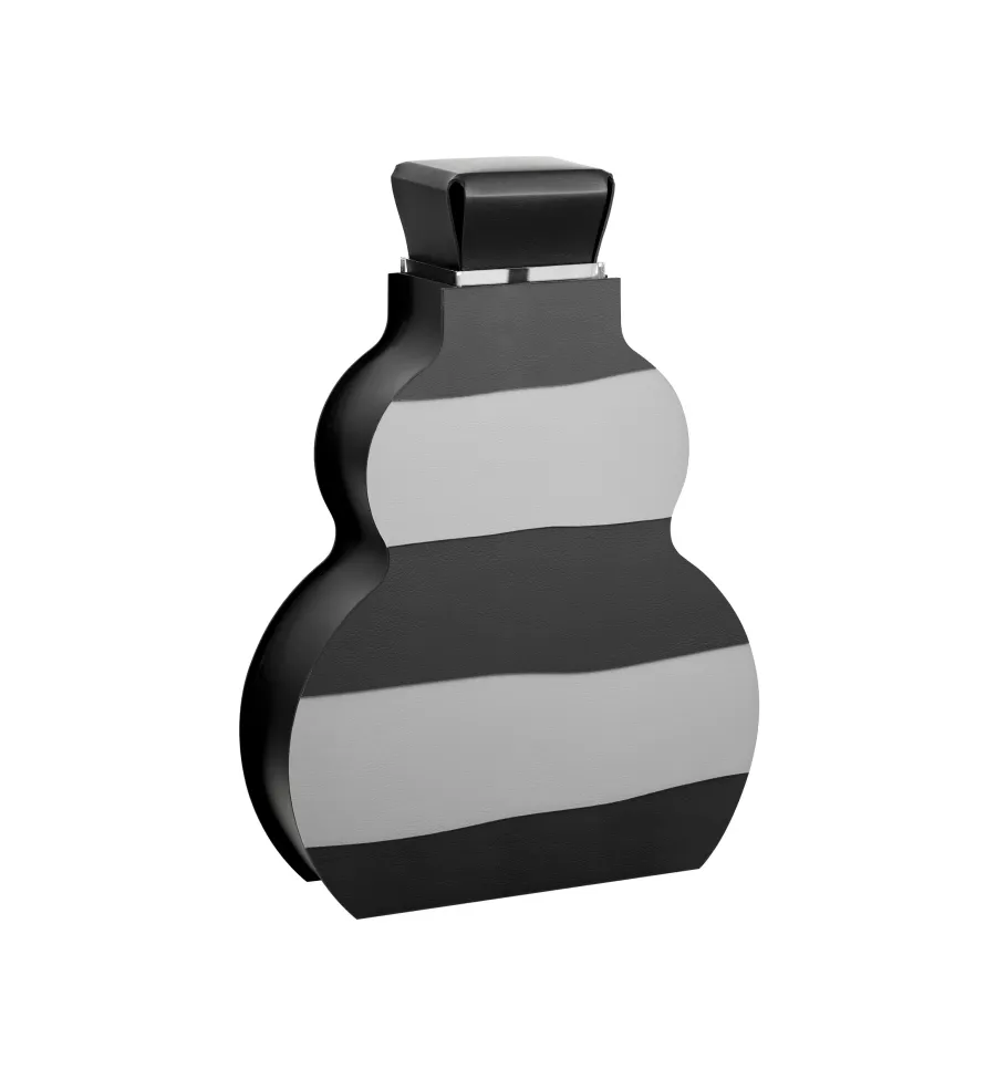 obrazek 2 Designerski skórzany wazon Otto 9x33xH45 cm w czarno-szare poziome pasy