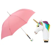 Zdjęcie Stylowy różowy parasol damski z rączką zdobioną głową jednorożca – Pasotti