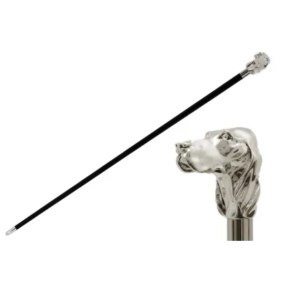 Zdjęcie Elegancka czarna laska z uchwytem w kształcie srebrnej głowy psa - Pasotti