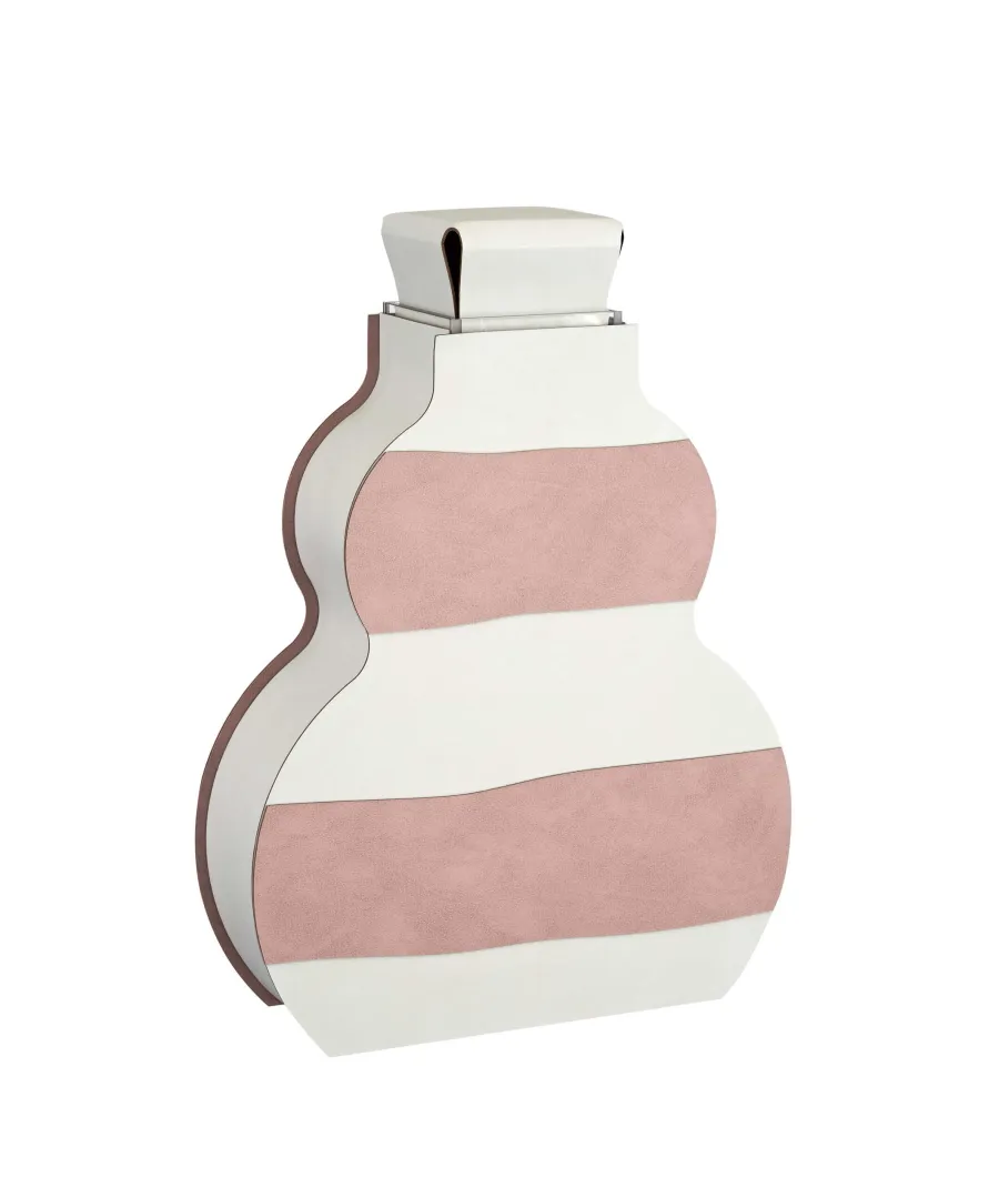 obrazek 2 Skórzany wazon Otto 9x33xH45 cm w poziome pasy w kolorze perłowym i pudrowego różu