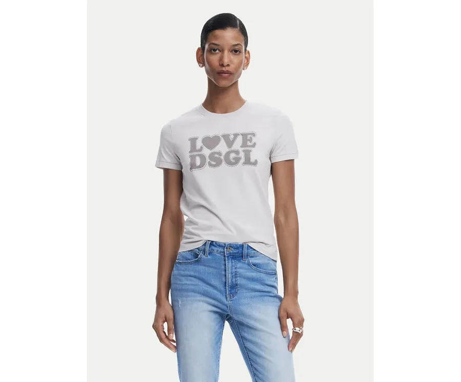 obrazek 1 Desigual T-Shirt Love Dsgl 25SWTK10 Szary Regular Fit