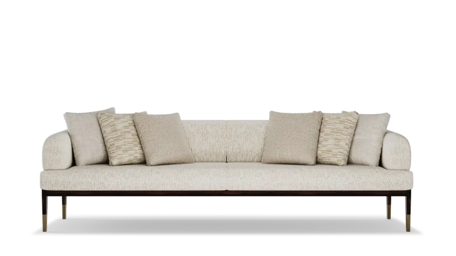 obrazek 3 Wyjątkowa tapicerowana sofa z drewnianą konstrukcją i metalowymi detalami