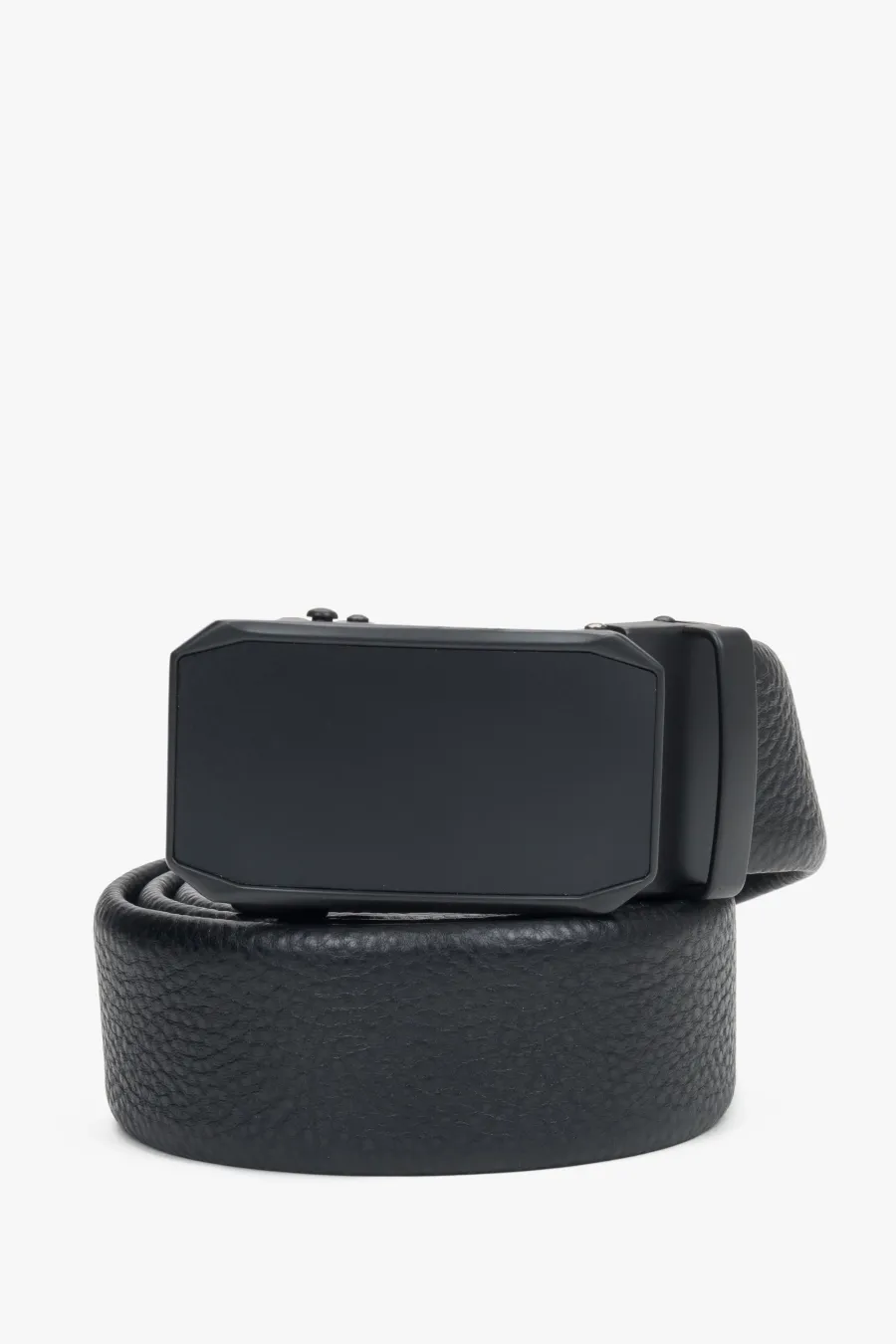 obrazek 1 Estro: Czarny pasek męski z groszkowej skóry naturalnej