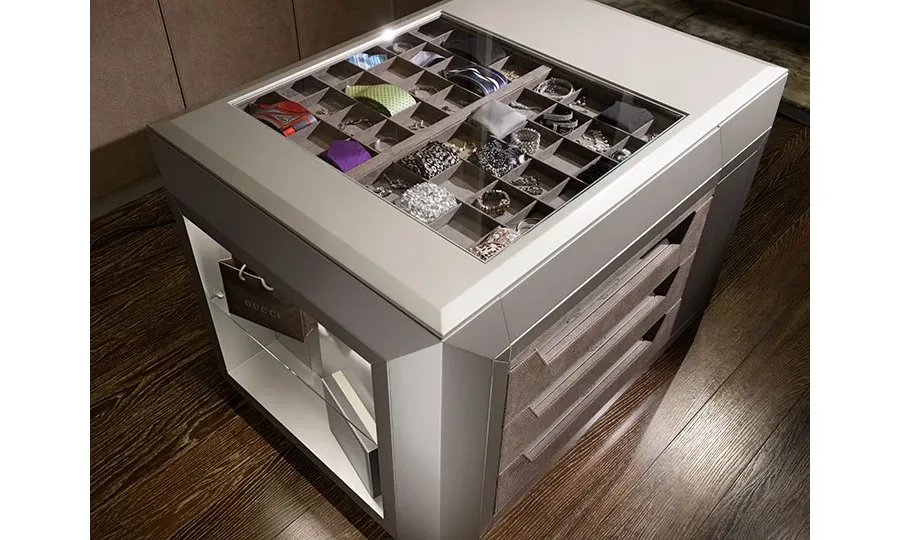 an island with drawers in a classic style