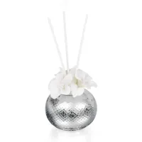 Picture A beautiful silver air freshener in the shape of a ball with wild roses