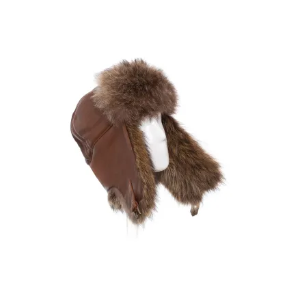 Picture Warm men's hat made of sheepskin and raccoon fur