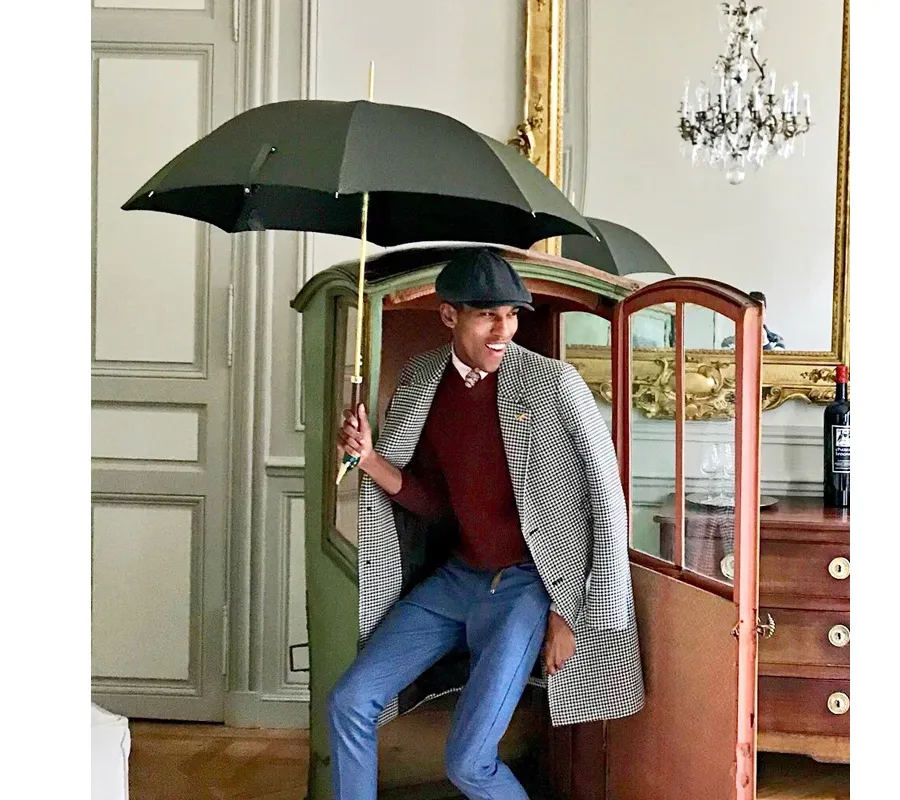 obrazek 9 Luksusowy oliwkowy parasol męski z rączką w kształcie głowy dzikiej gęsi – Pasotti
