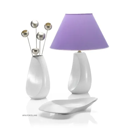 Zdjęcie Lampa z włoskiej porcelany z bawełnianym liliowym abażurem