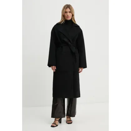 Zdjęcie Nanushka płaszcz wełniany ALAMO kolor czarny przejściowy oversize NW23CROW01799