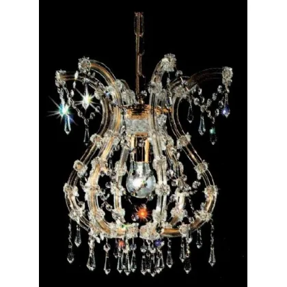 Zdjęcie Luksusowy żyrandol z pozłacaną metalową ramą pokrytą szklanymi ramionami i przezroczystymi kryształowymi zawieszkami - Il Paralume Marina