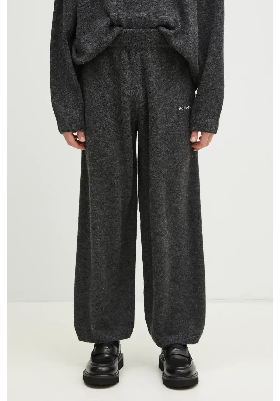 obrazek 1 MKI MIYUKI ZOKU spodnie dresowe z domieszką wełny Mohair Blend Knit Wide Leg Joggers męskie kolor szary melanżowe MOHAIR.BLEND.KNIT.WIDE.