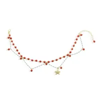 Picture Wedding ring bracelet in 18K gold-plated silver and coral paste with white zircons
