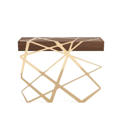 Picture Exclusive living room console made of walnut wood and brass