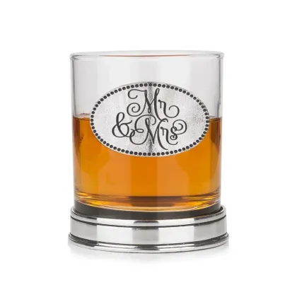 Zdjęcie Elegancki prezent dla Pana i Pani – szklanka do whisky z polerowaną cynową podstawą w kolorze miedzi