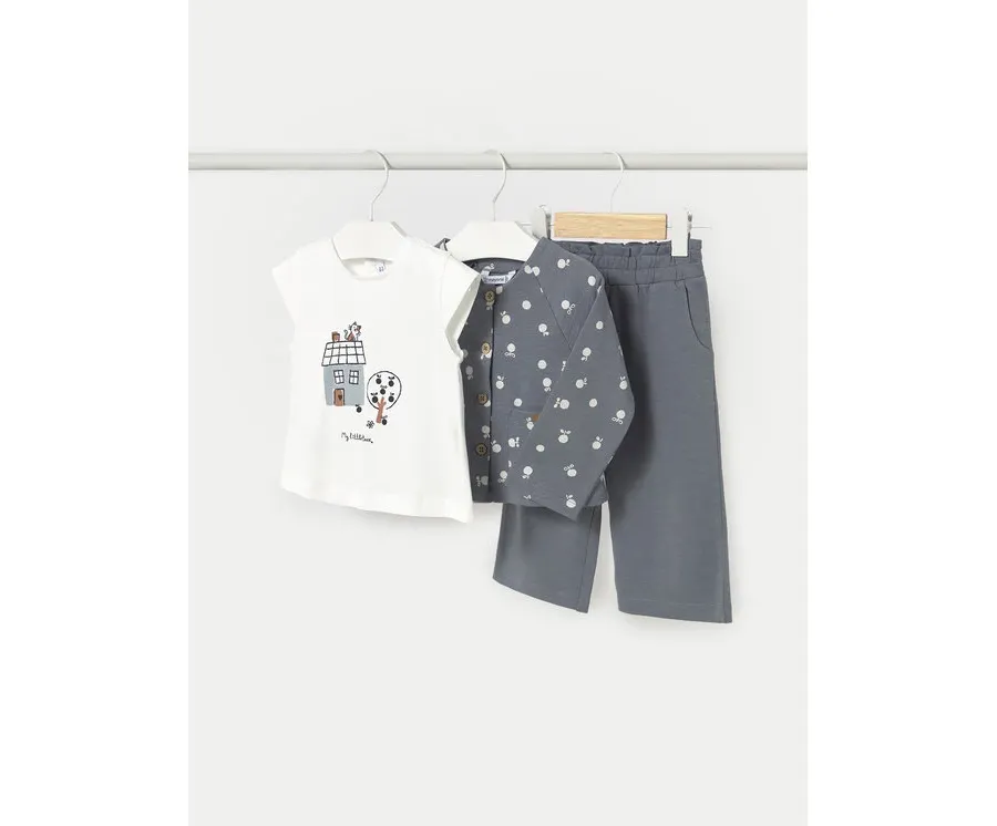 obrazek 1 Mayoral Komplet bluza, bluzka i spodnie 1574 Szary Regular Fit