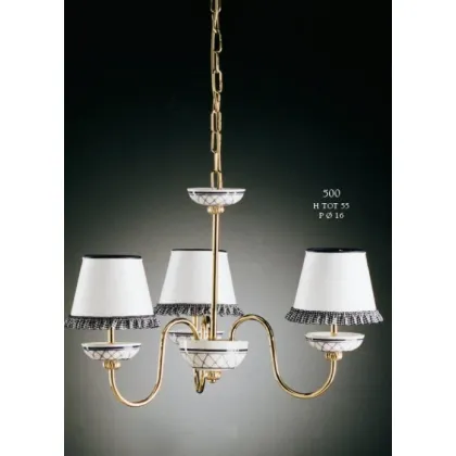 Zdjęcie Żyrandol trzypunktowy z elementami ceramicznymi i białymi stożkowymi kloszami - Il Paralume Marina