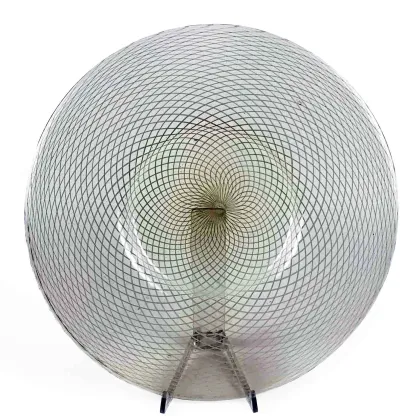 Zdjęcie Duży płaski talerz z szerokim rondem i gładkim dnem wykonany z przezroczystego szkła