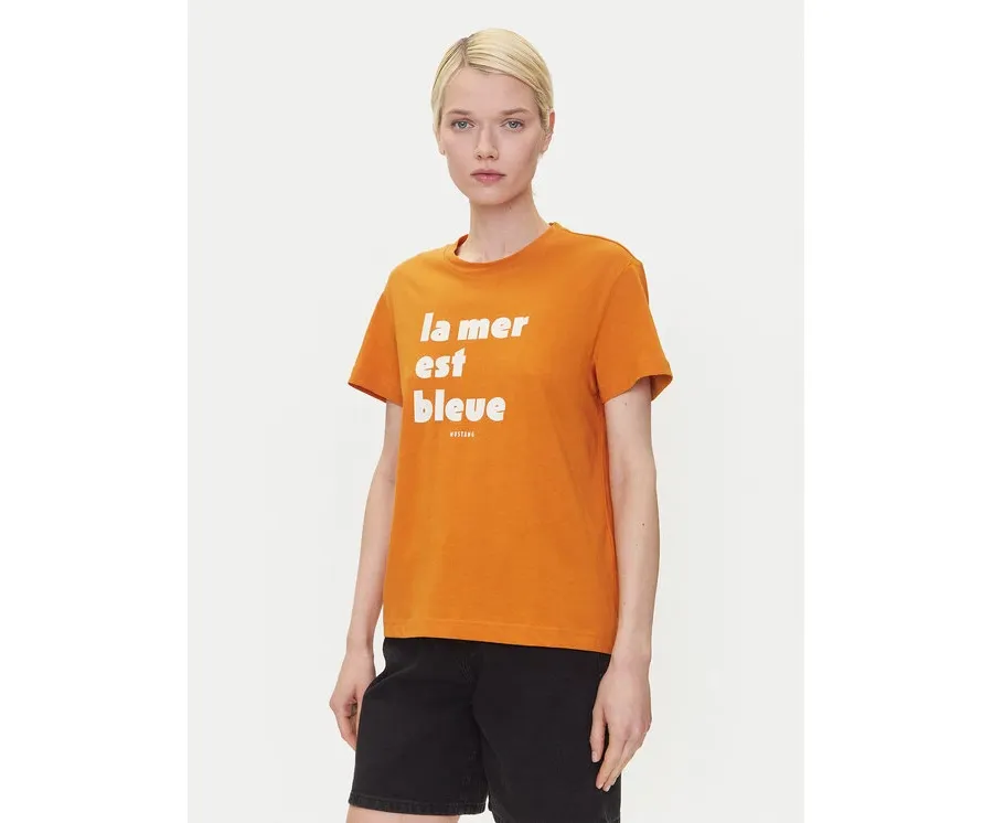 obrazek 1 Mustang T-Shirt Floris 1016157 Pomarańczowy Relaxed Fit