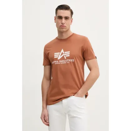 Zdjęcie Alpha Industries t-shirt bawełniany męski kolor brązowy z nadrukiem