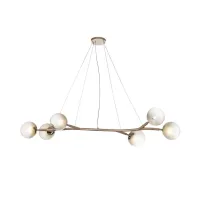 Picture Beautiful Italian chandelier with white Murano glass balls and sandblasted brass arms - Il Paralume Marina