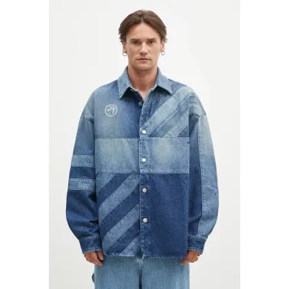 Zdjęcie AMBUSH kurtka koszulowa Patchwork Denim Shirt Vintage kolor niebieski przejściowa oversize BMYD003F24DEN0014400