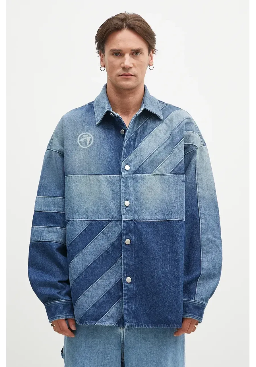 obrazek 1 AMBUSH kurtka koszulowa Patchwork Denim Shirt Vintage kolor niebieski przejściowa oversize BMYD003F24DEN0014400