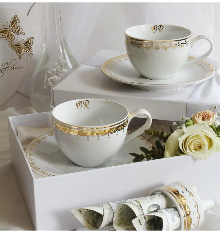 obrazek 2 Elegancki pierścień na serwetki z porcelany zdobiony złotym motywem - Leander