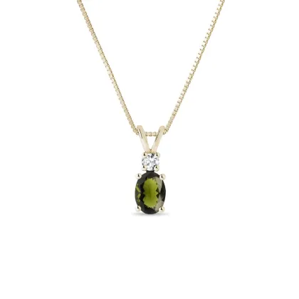 Zdjęcie Naszyjnik z żółtego złota z mołdawitem i brylantem KLENOTA