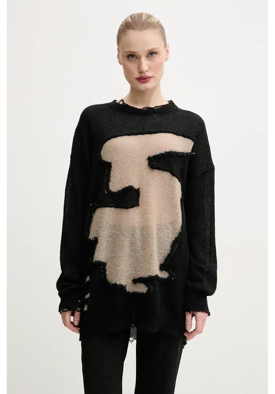 obrazek 1 MM6 Maison Margiela sweter z domieszką wełny damski kolor czarny lekki S52HL0040.M13088