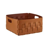 Zdjęcie Wyjątkowy skórzany kosz Bottega 35x35xH20 cm w kolorze jasnego bursztynu