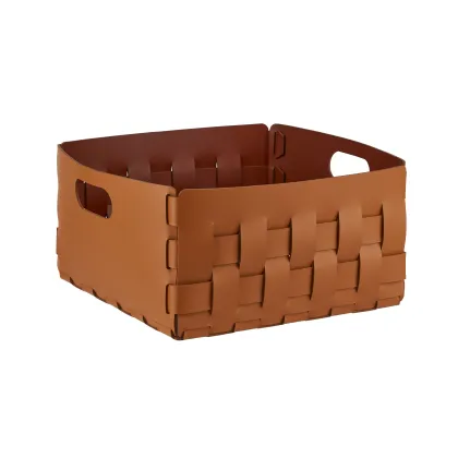 Zdjęcie Wyjątkowy skórzany kosz Bottega 35x35xH20 cm w kolorze jasnego bursztynu