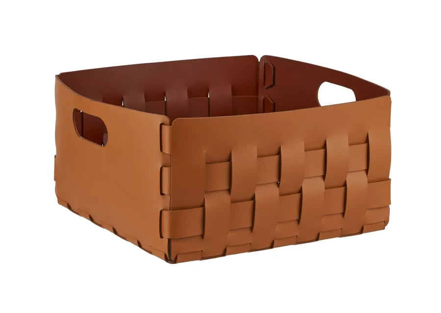 obrazek 1 Wyjątkowy skórzany kosz Bottega 35x35xH20 cm w kolorze jasnego bursztynu