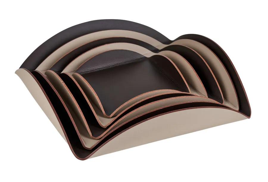 obrazek 2 Wyjątkowa skórzana podkładka 20x20xH2,5 cm w kolorze popielatego różu