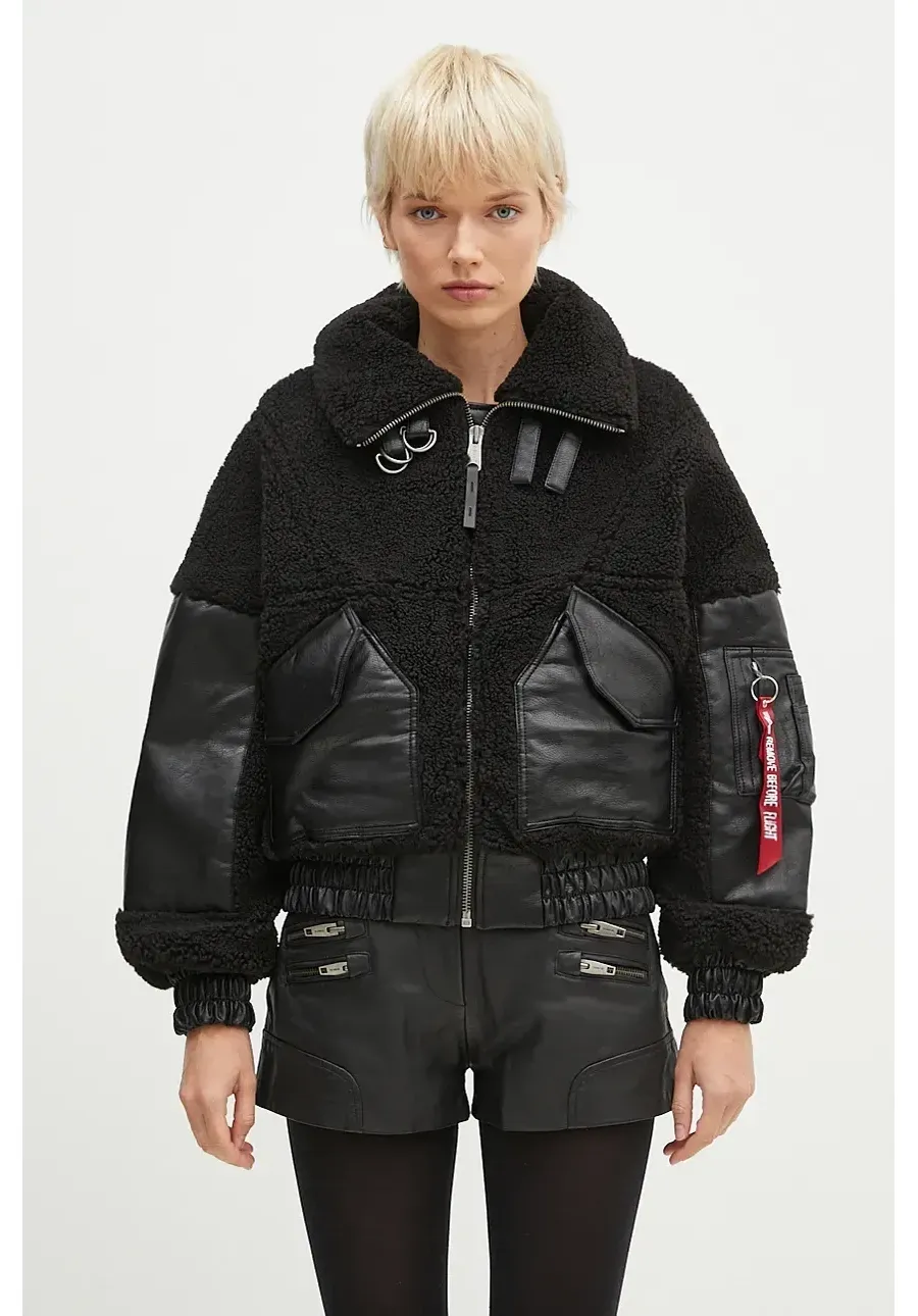 obrazek 1 Alpha Industries kurtka Teddy PU Bomber damska kolor czarny przejściowa oversize 148001