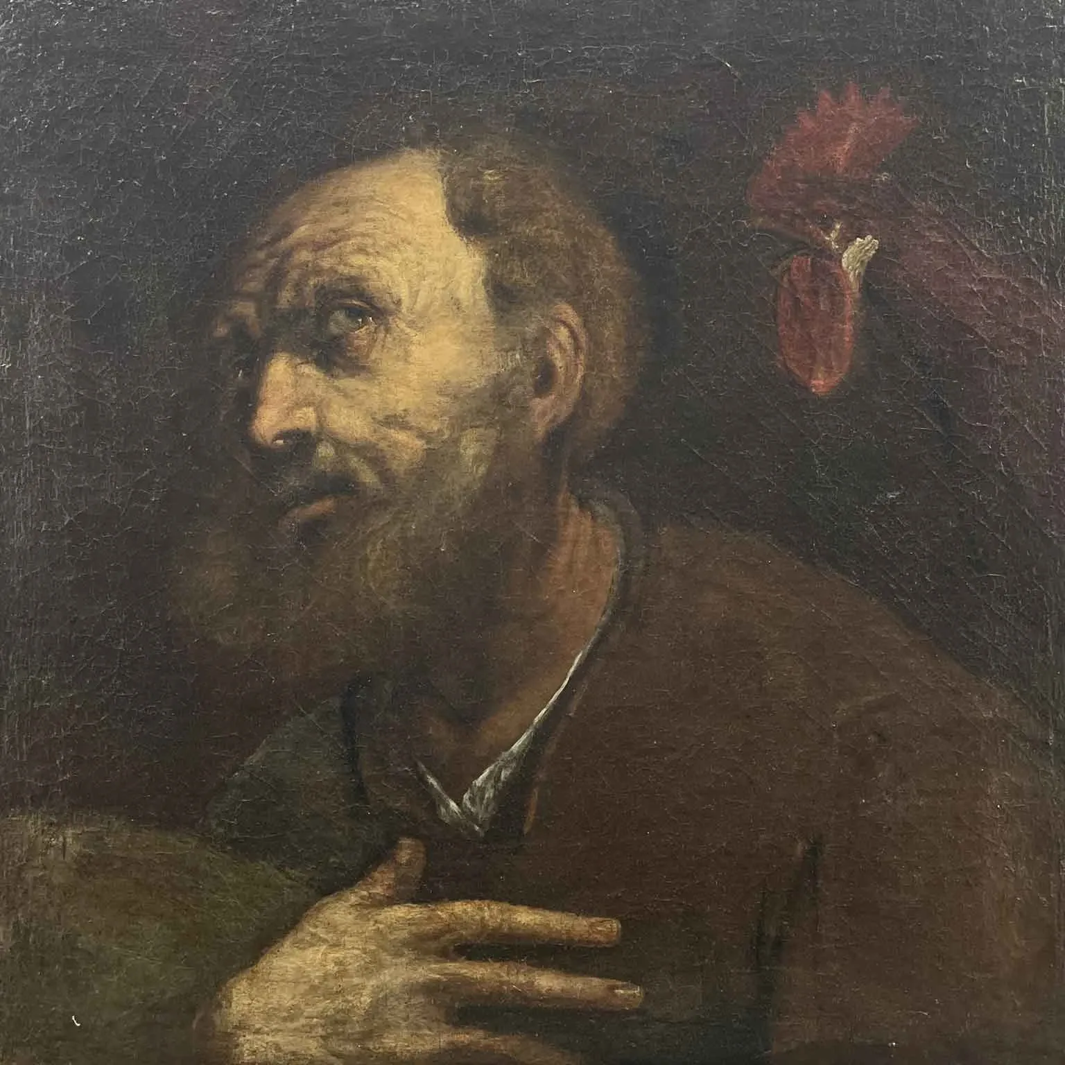 Święty Piotr i Kogut - średniowieczny olej na płótnie