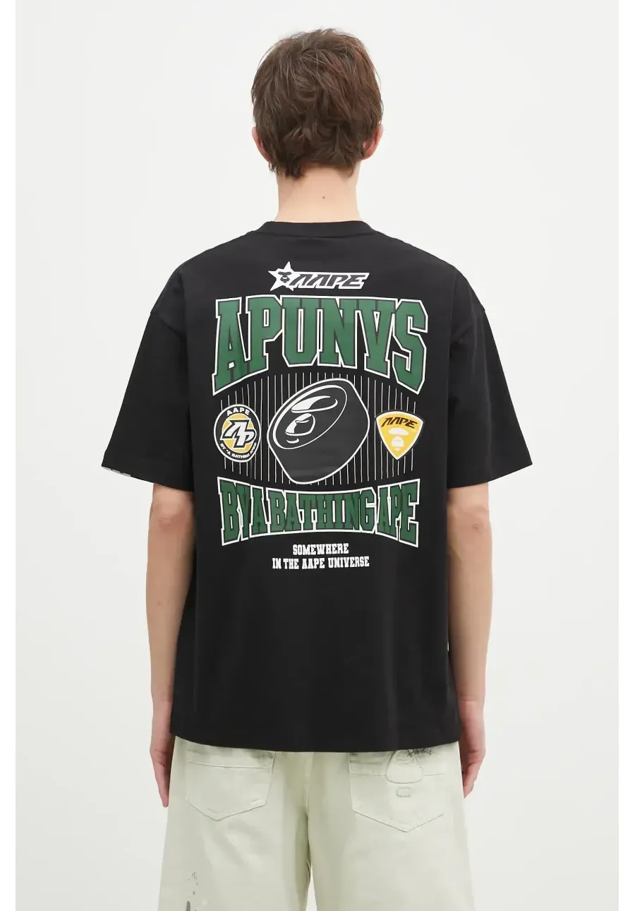 obrazek 1 AAPE t-shirt bawełniany Moon Face Logo męski kolor czarny z nadrukiem AAPTEM1547XXN