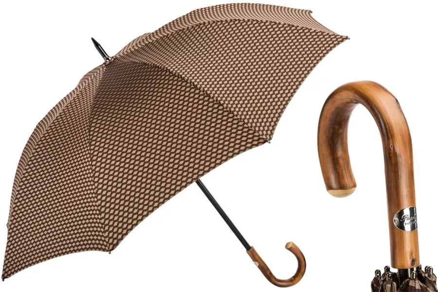 obrazek 1 Stylowy brązowy parasol męski ze wzorem w drobne romby - Pasotti