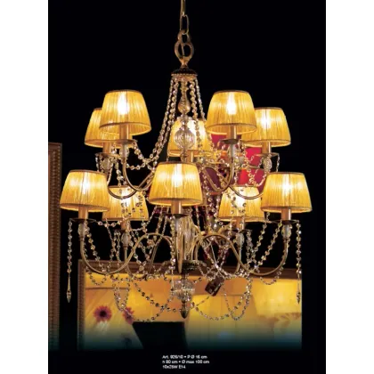 Zdjęcie Żyrandol z dziesięcioma światłami z żółtymi stożkowymi wisiorkami i kloszami - Il Paralume Marina