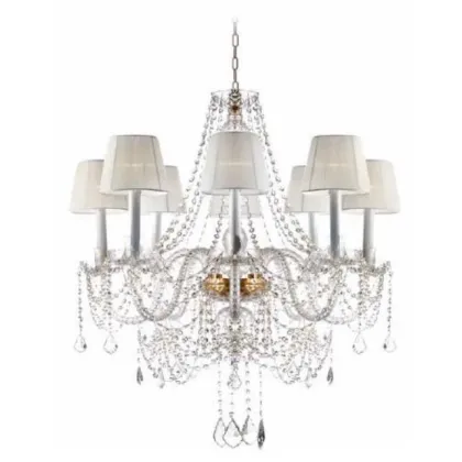 Zdjęcie Stylowy żyrandol z 8 lampami z przezroczystego szkła z dekoracjami z kryształu i wisiorkami z kryształu Asfour - Il Paralume Marina